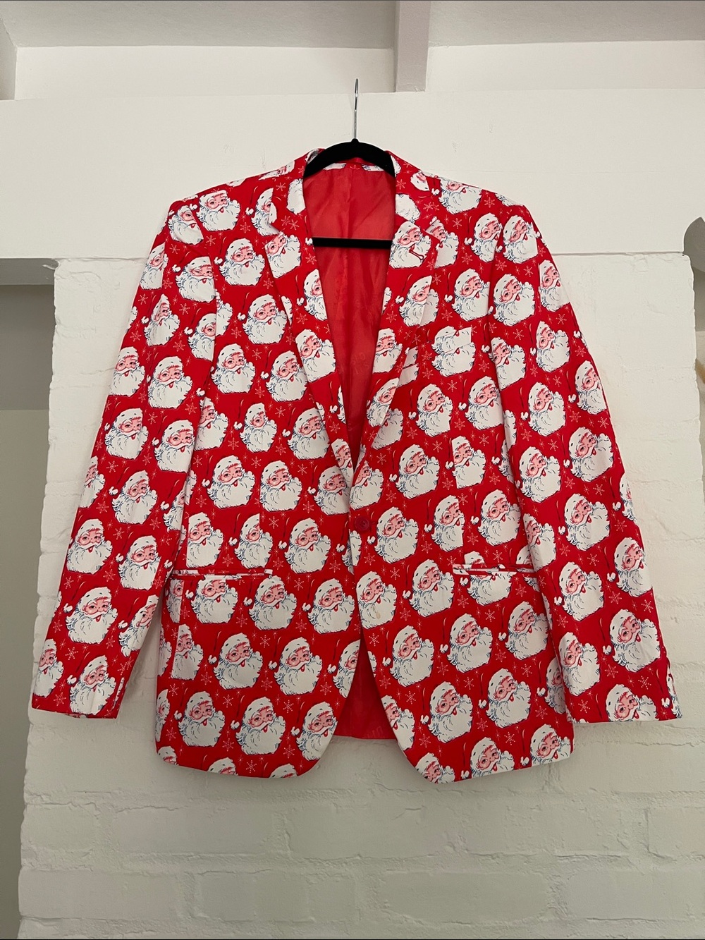 Suslo Couture Festive Santa Print Red Blazer Size Large